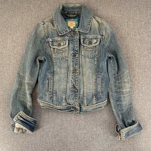 Abercrombie & Fitch Denim Jacket Medium 100% Cotton Distressed Jean Long sleeve